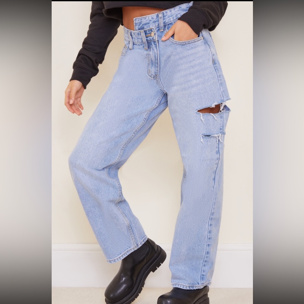 New PLT petite light wash baggy low rise jeans